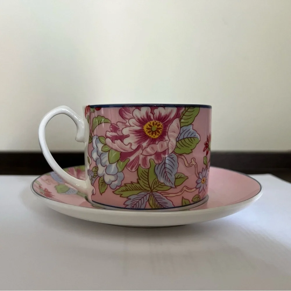 Floral Porcelain Teacup Set in Pink & Blue